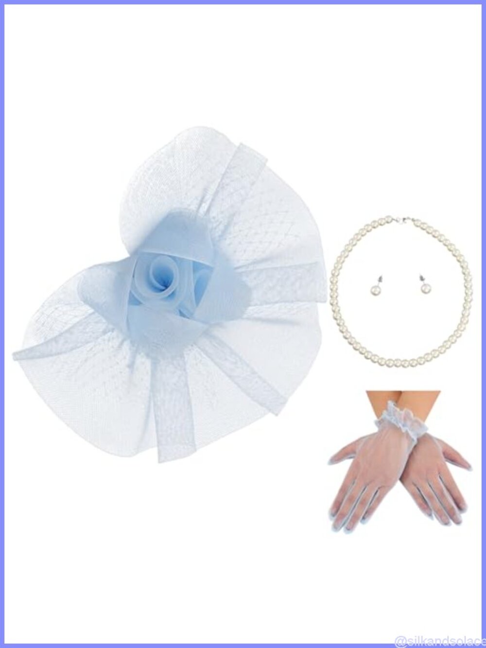Women's Fascinator Hat Set with Gloves, Faux Pearl Necklace & Earrings for Tea